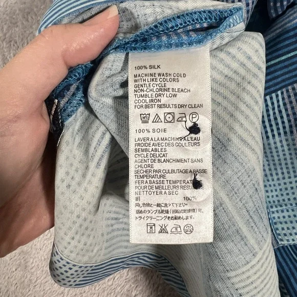 Tommy Bahama Shirt Mens Large Blue 100% Silk Geometric Button Up Original Fit - Picture 7 of 10